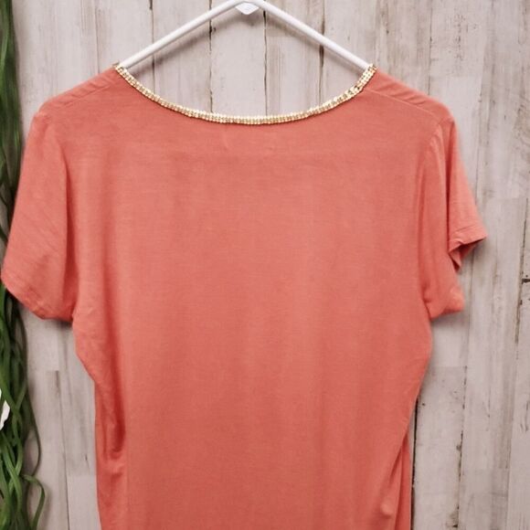 Calvin Klein Embellished Rayon Top Coral Size Medium - Picture 2 of 6